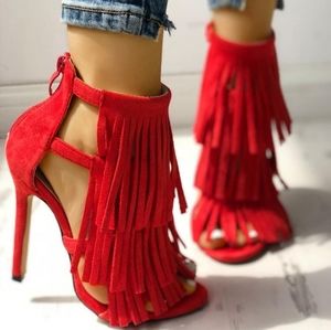 Red suede ruffle heel shoes good condition